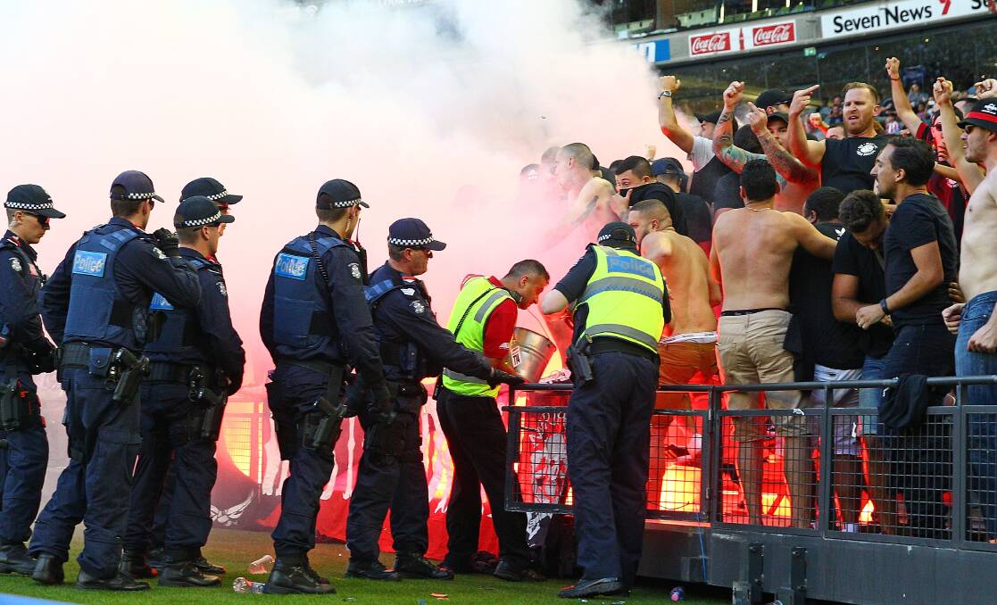 Suspended sentence: It appears the behaviour of fans at this Wanderers match in Melbourne has been a factor in the FFA handing down its sentence to the Wanderers today. 