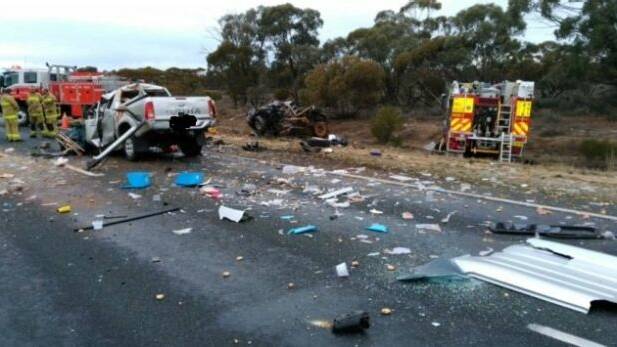 The scene of the crash on the Sturt Highway in Euston that left two people dead.  Photo: NSW Police