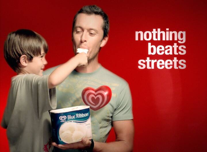 Television advertisment of Streets Blue Ribbon Ice Cream.