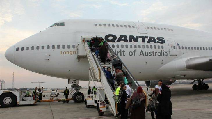 Relieved Australians board a Qantas 747 jumbo at Cairo International Airport in February 2011. Photo: supplied