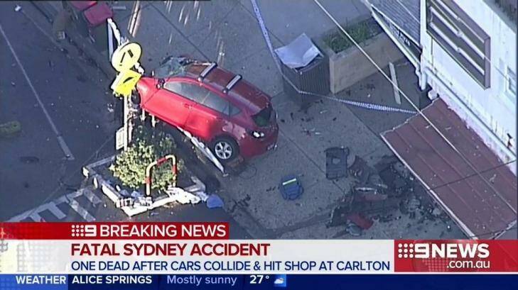 The scene of a car crash in Carlton in Sydney's south. Photo: Nine News