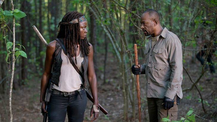 Er, how do you sharpen that thing?: Morgan Jones (Lennie James) carries a very big stick, but Michonne (Danai Gurira)  prefers a more traditional sort of weapon. Photo: amc