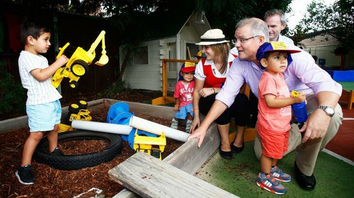 Minister for Social Services Scott Morrison at a childcare centre in Bexley North, Sydney. Photo: Daniel Munoz