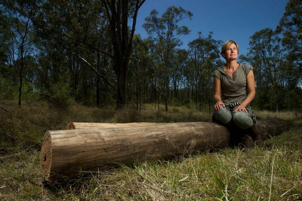 Landcare co-ordinator Lisa Harrold helped arrange the airlift of logs into the Mulgoa Nature Reserve to create a new home for  native mammals. Photo: Wolter Peeters