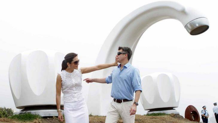 Denmark's Crown Princess Mary and Crown Prince Frederik visiting Sculpture by The Sea in 2011. Photo: Lee Besford