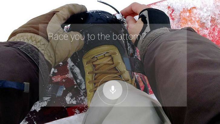 The camera perspective of Google glass on a snowboarder Photo: Google