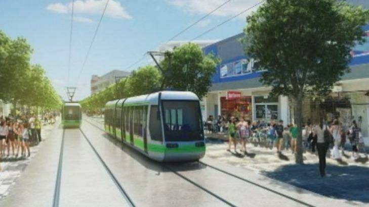 The Liberal government wants to divert the light rail line up the main shopping strip of Newcastle, Hunter Street.  Photo: Supplied