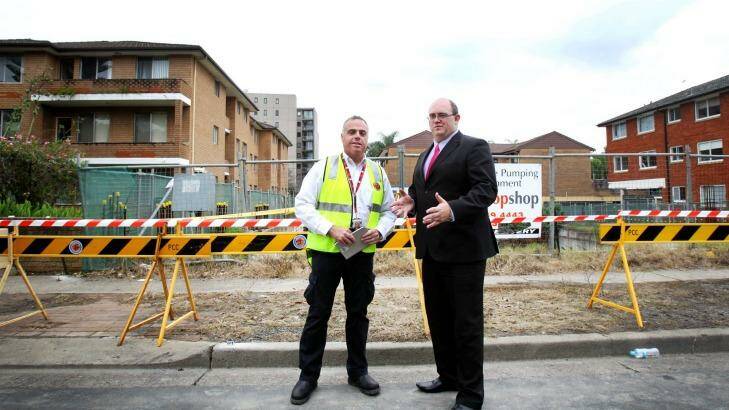 Parramatta Lord Mayor Scott Lloyd (right) and a council staff member at the site.  Photo: Isabella Lettini 