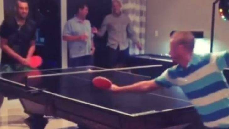 Getting away from it all: Kyrgios and Hewitt get stuck into some table tennis during the stay. Photo: Supplied