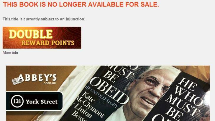 A screenshot of the Abbey's Bookshop website, which has been selling 'He Who Must be Obeid'.