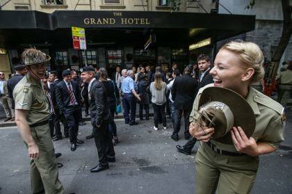Private Elizabeth Smith of the 1/15 Royal NSW Lancer Band at the Anzac Day march in Sydney.  Photo: Dallas Kilponen