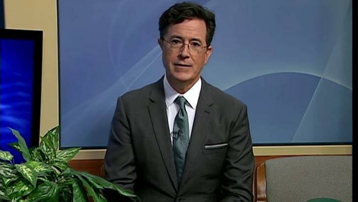 Colbert as a frumpy local television host. He takes over The Late Show in September after David Letterman's retirement.
