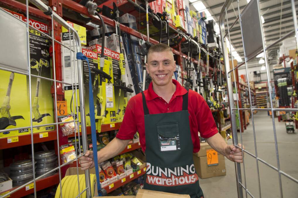 Ryan Hayes at Bunnings for the Transition to Work programme Picture: Geoff Jones .
