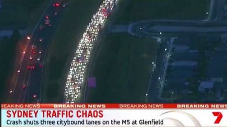 Traffic on the Hume Highway is backed up for several kilometres after a crash.  Photo: Seven News
