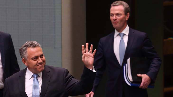 Restoring everyone’s faith in the civility of Parliament: Joe Hockey and Christopher Pyne arrive for question time on Thursday. Photo: Andrew Meares