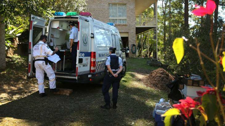 Police at a command post outside the home of William Tyrell's grandmother. Photo: Kate Geraghty