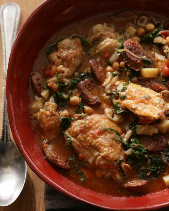 Or... Jill Dupleix's simple chicken and chickpea stew with chorizo <a href="http://www.goodfood.com.au/good-food/cook/recipe/chicken-and-chickpea-stew-with-chorizo-20111018-29w9f.html"><b>(recipe here).</b></a> Photo: Marina Oliphant