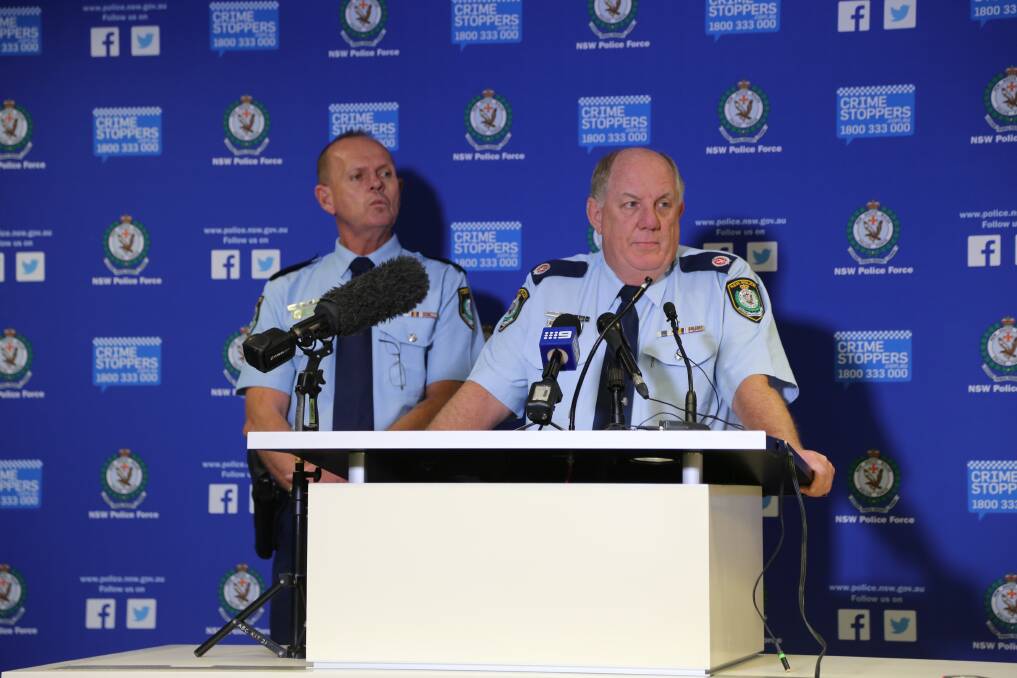 Marching on: Assistant Commissioner Denis Clifford and Superintendent Wayne Cox address the media in relation to security and safety concerns for Western Sydney Wanderers home games. 