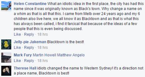 Comments from the Blacktown Sun Facebook page.