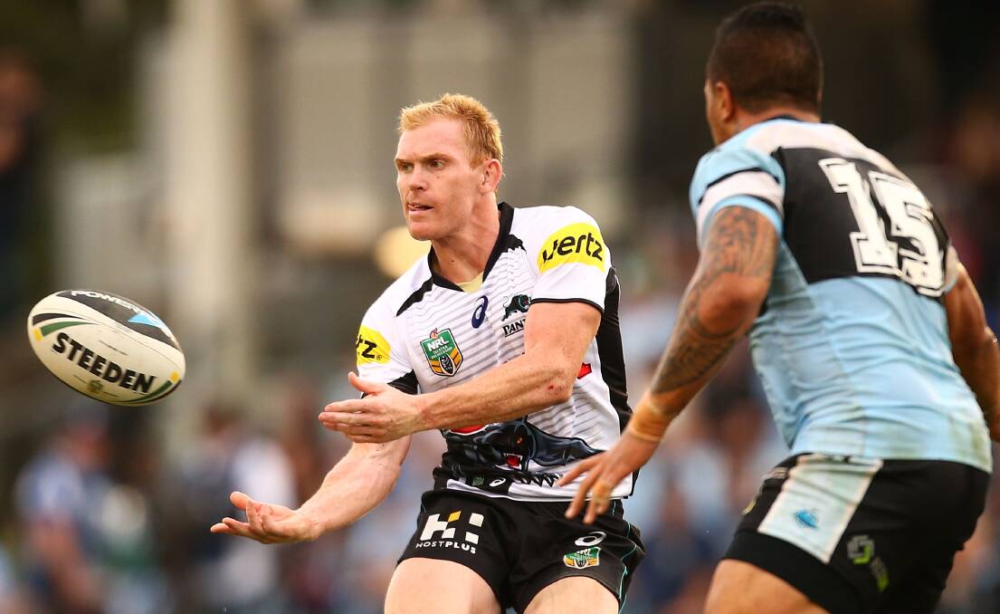 SYDNEY, AUSTRALIA - APRIL 26: Peter Wallace of the Panthers in action during the round 8 NRL match between the Cronulla-Sutherland Sharks and the Penrith Panthers at Remondis Stadium on April 26, 2014 in Sydney, Australia. (Photo by Mark Nolan/Getty Images)