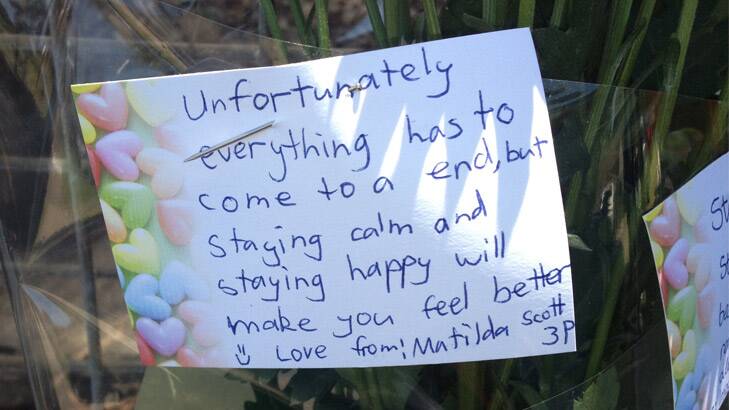 A note left outside Carlingford Public School, where a six-year-old boy was killed.