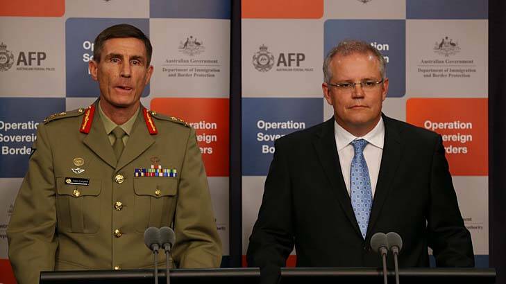 Lieutenant-General Angus Campbell and Immigration Minister Scott Morrison Photo: Andrew Meares